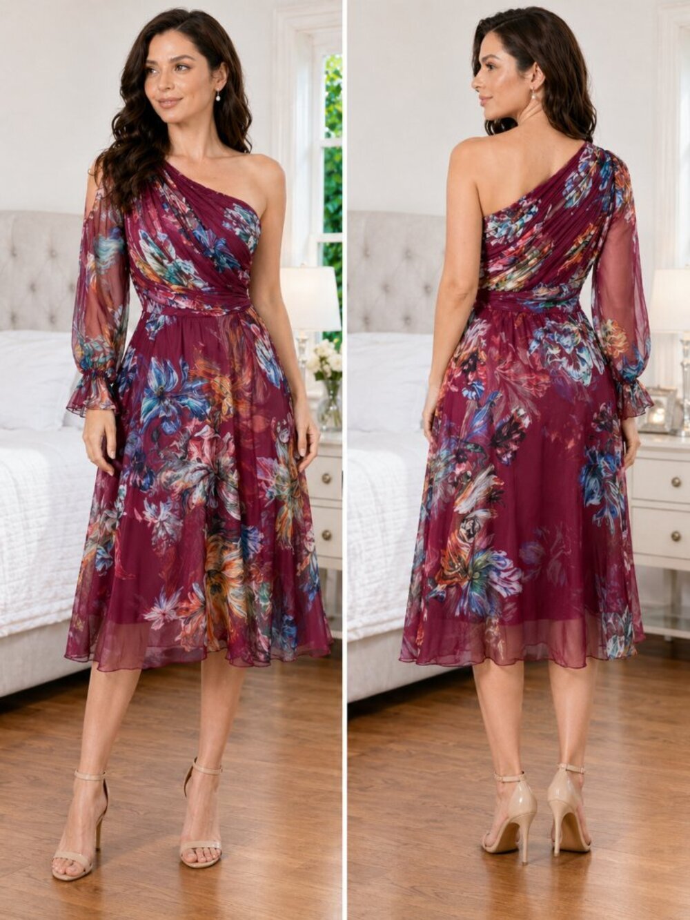 Marchesa Notte Red One-Shoulder Floral Dress $595